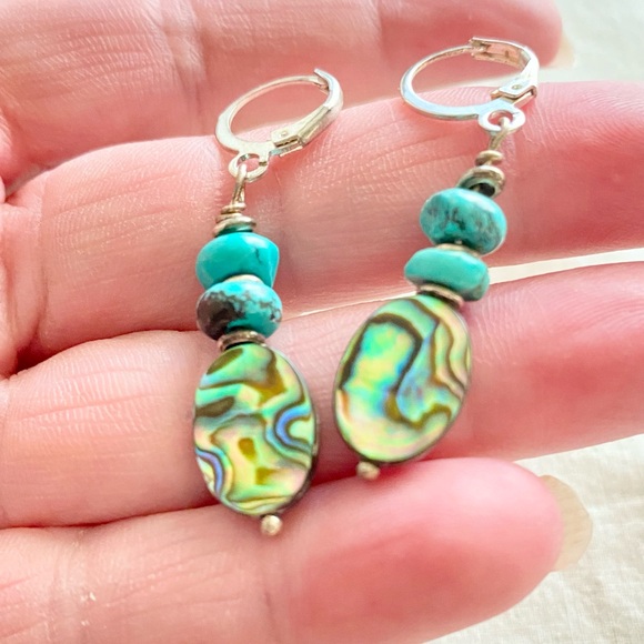 Turquoise and Abalone Drop Earrings - Picture 6 of 7
